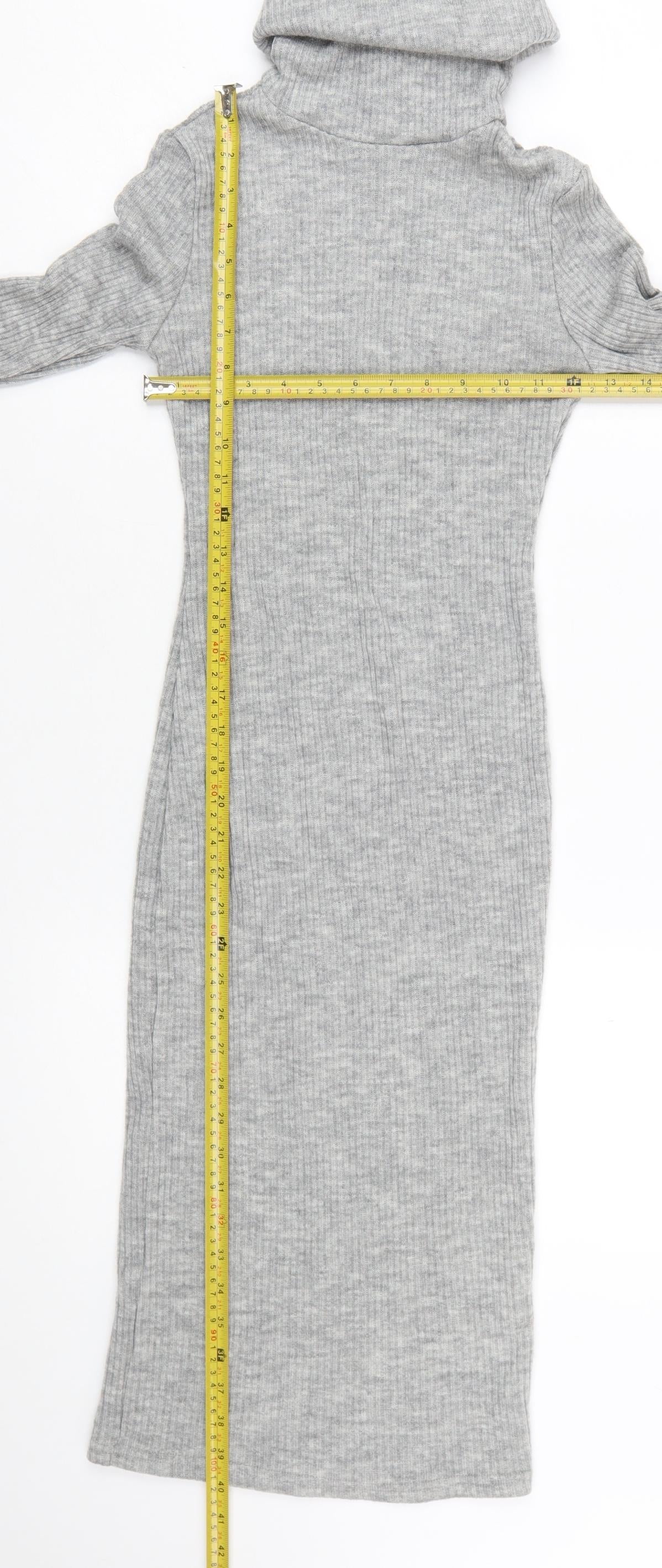 Glamorous Petite Grey Knit Bodycon Midi Roll Neck Dress Size 6