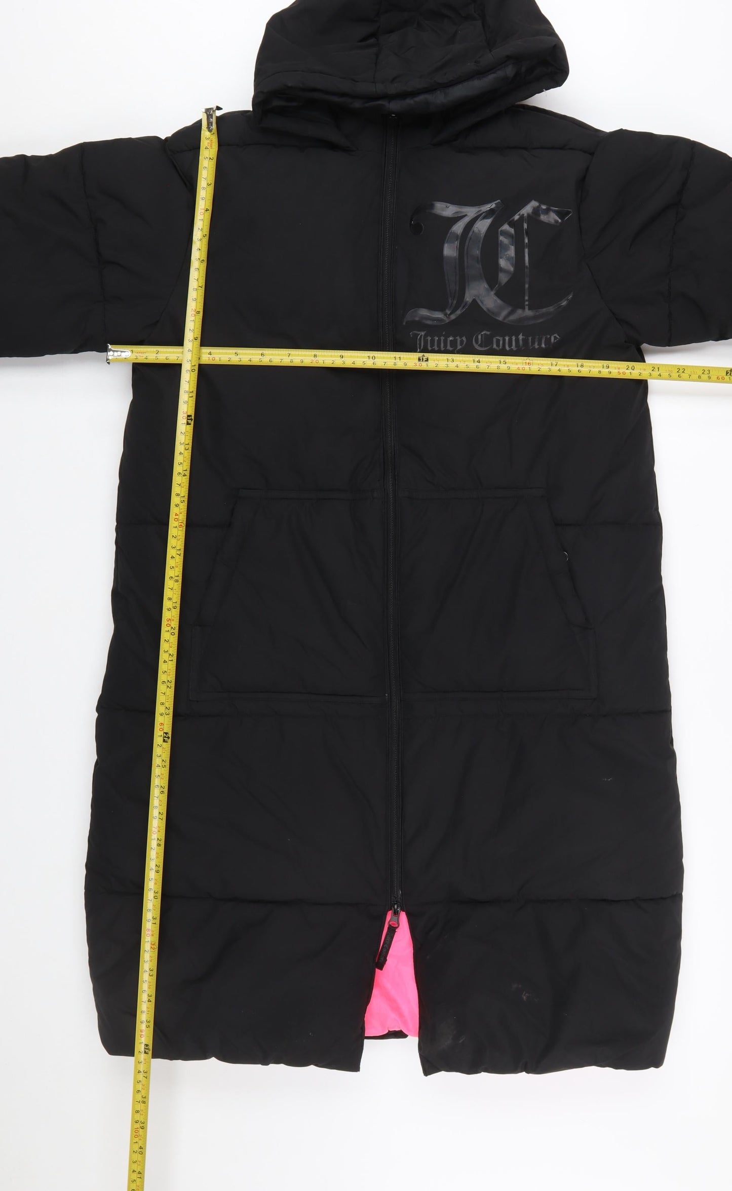 Juicy Couture Girls Black Long Hooded Puffer Coat 12-13 Years Winter