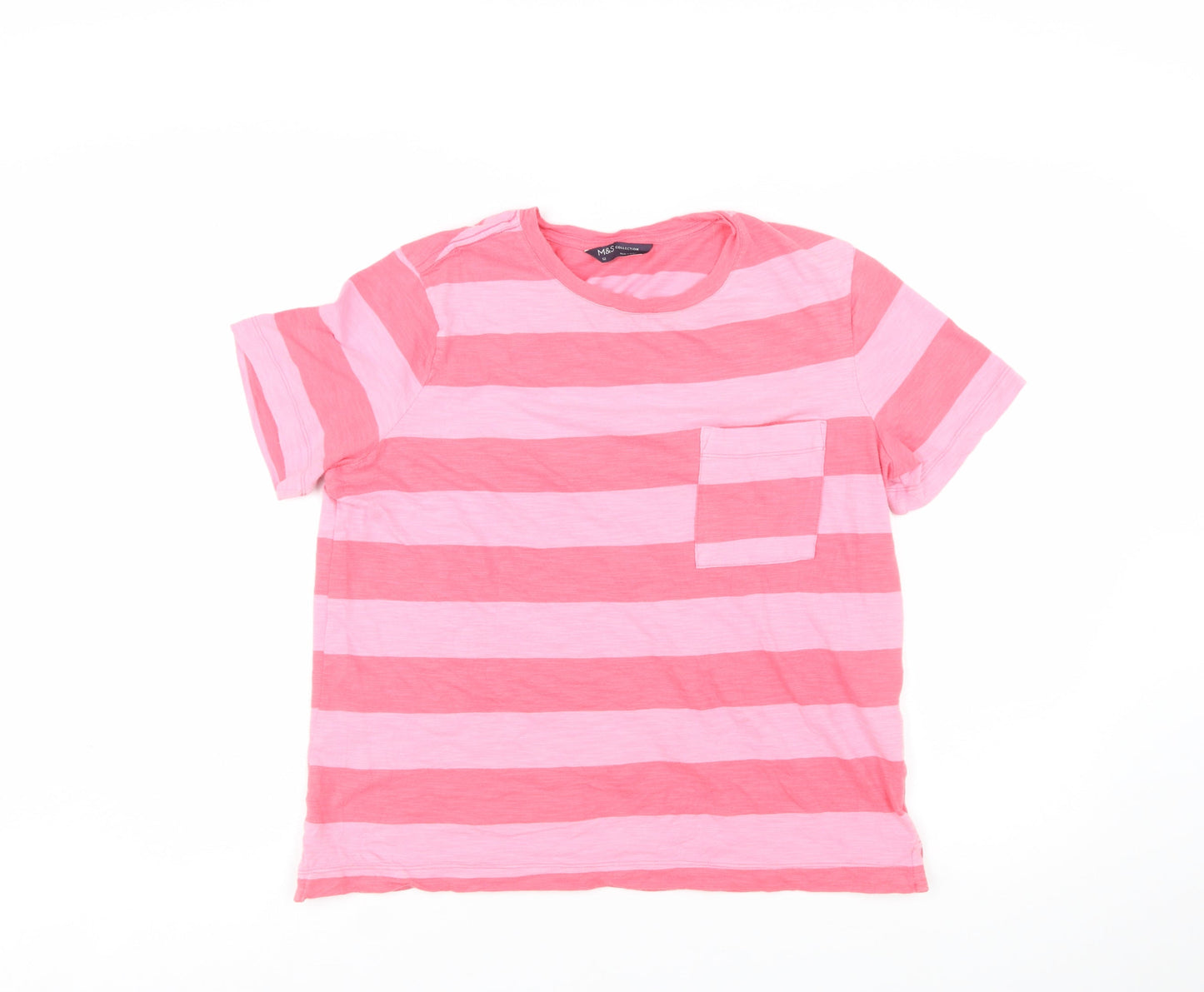 Marks and Spencer Women’s Pink Striped Cotton T-Shirt Size 12