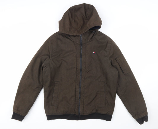 Tommy Hilfiger Men's Brown Hooded Bomber Jacket M Water Resistant Windproof