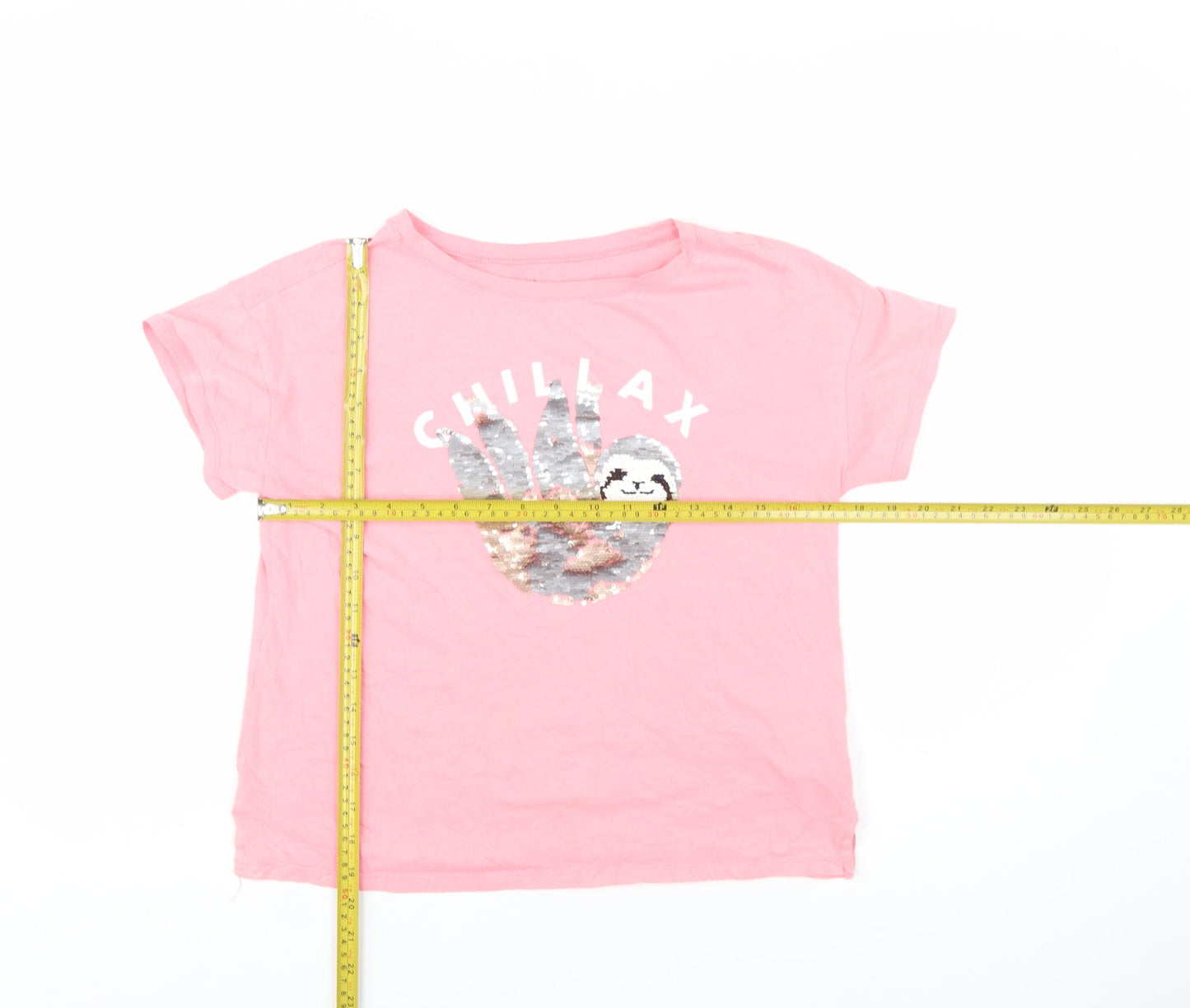 GAP Kids Girls Pink Sequin Sloth 'Chillax' T-Shirt XL 12-13 Years
