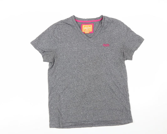 Superdry Womens Grey XL V-Neck Basic Cotton T-Shirt