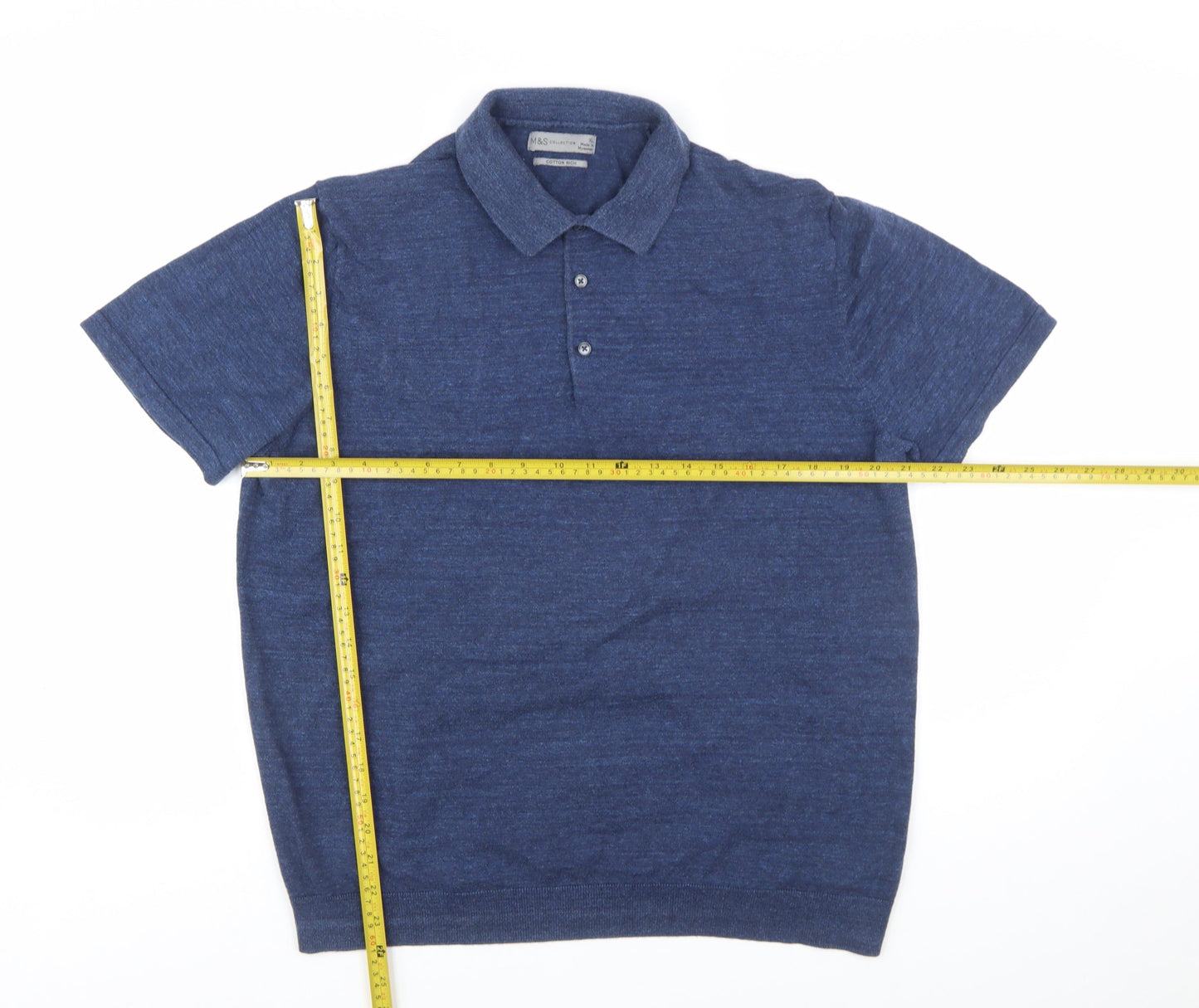 Marks and Spencer Men's Blue Cotton Blend Polo Shirt XL