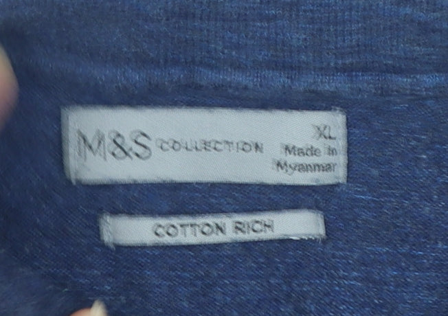 Marks and Spencer Men's Blue Cotton Blend Polo Shirt XL