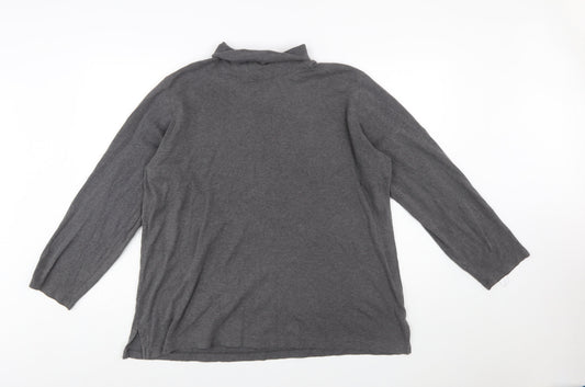 Lands' End Women's Grey Roll Neck Long Sleeve Cotton Top XL