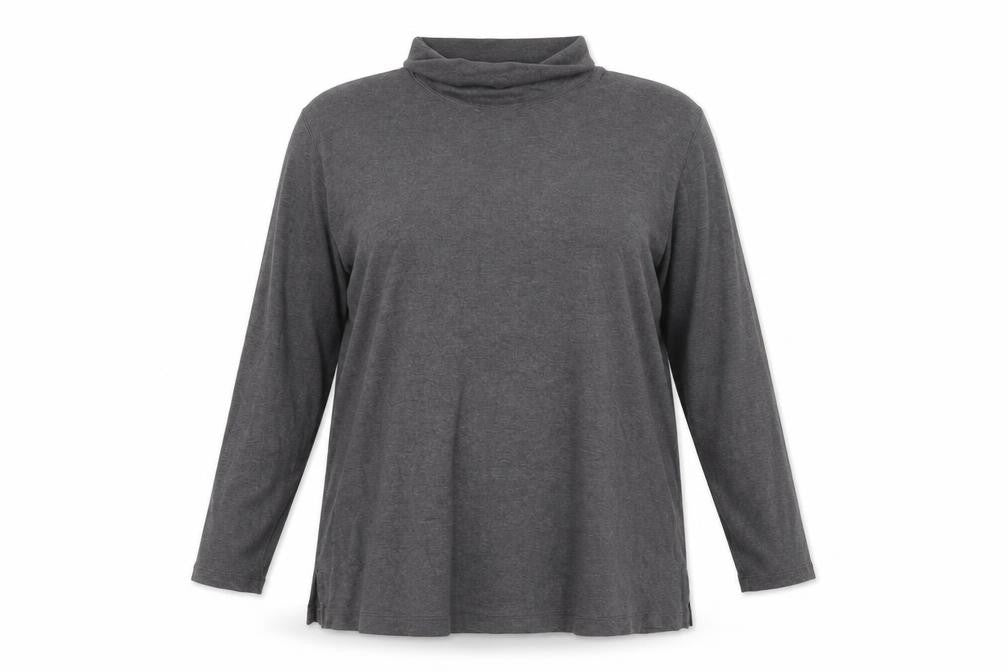 Lands' End Women's Grey Roll Neck Long Sleeve Cotton Top XL