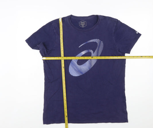 ASICS Men's Blue Graphic Print Crew Neck Cotton T-Shirt Size M