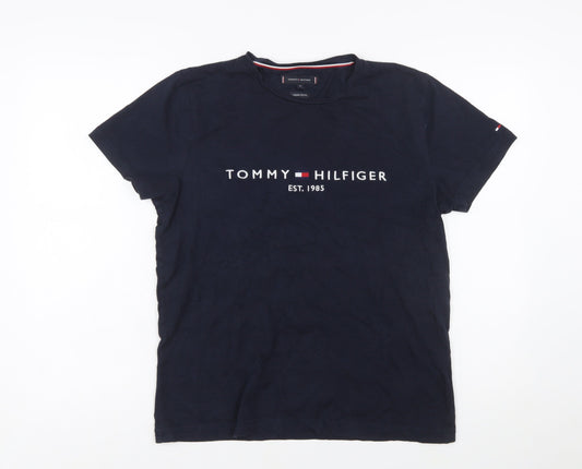 Tommy Hilfiger Men's Blue Logo Organic Cotton Crew Neck T-Shirt M