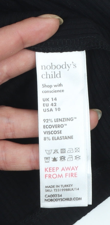Nobody’s Child Women’s Black Mock Neck Long Sleeve Slim Fit Top Size 14