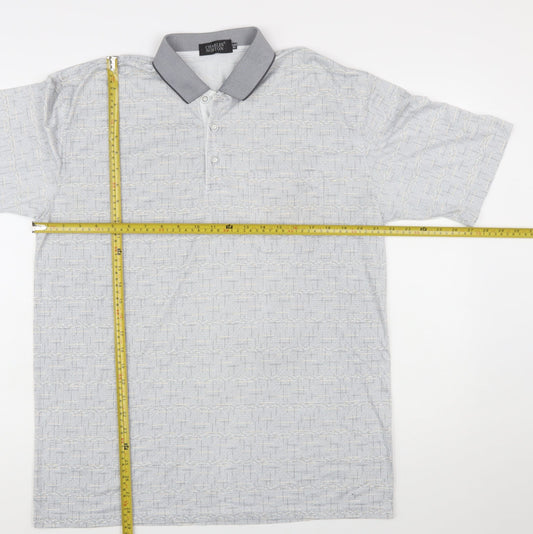Charles Norton Men's Grey Geometric Polo Shirt XL Short Sleeve