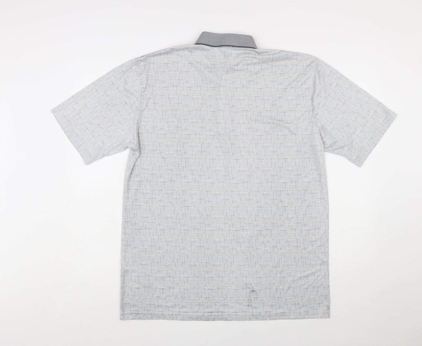 Charles Norton Men's Grey Geometric Polo Shirt XL Short Sleeve