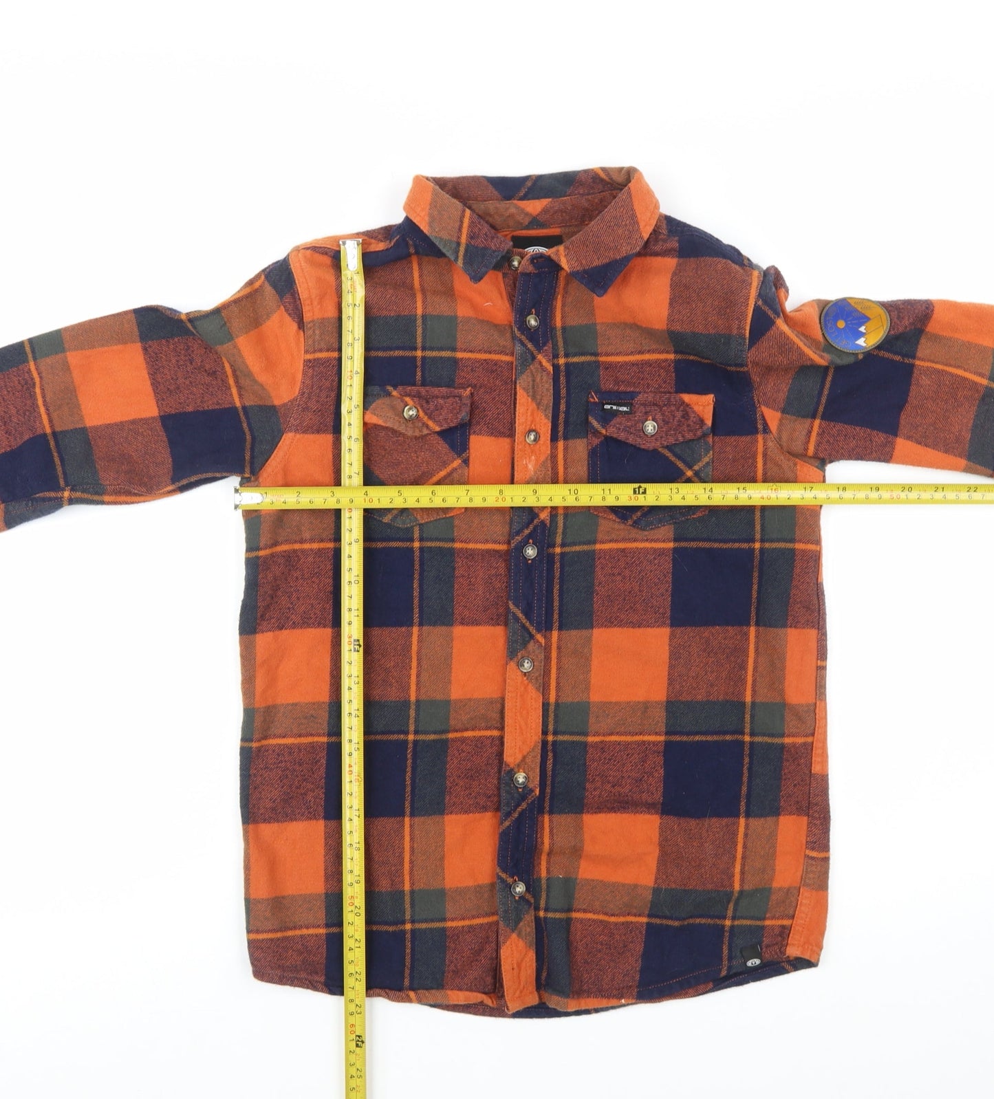Animal Boys Orange Navy Check Flannel Long Sleeve Button-Up Shirt 11-12 Years