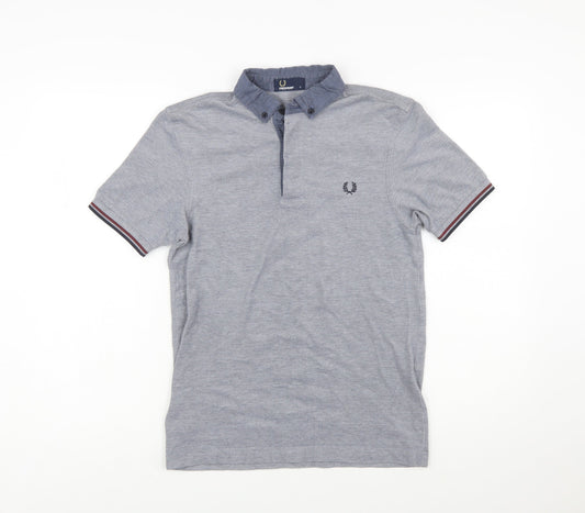 Fred Perry Mens Grey Cotton Button Down Collared Polo Shirt Size S