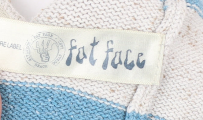 Fat Face Women Blue Striped Cotton Jumper Size 14 Boat Neck