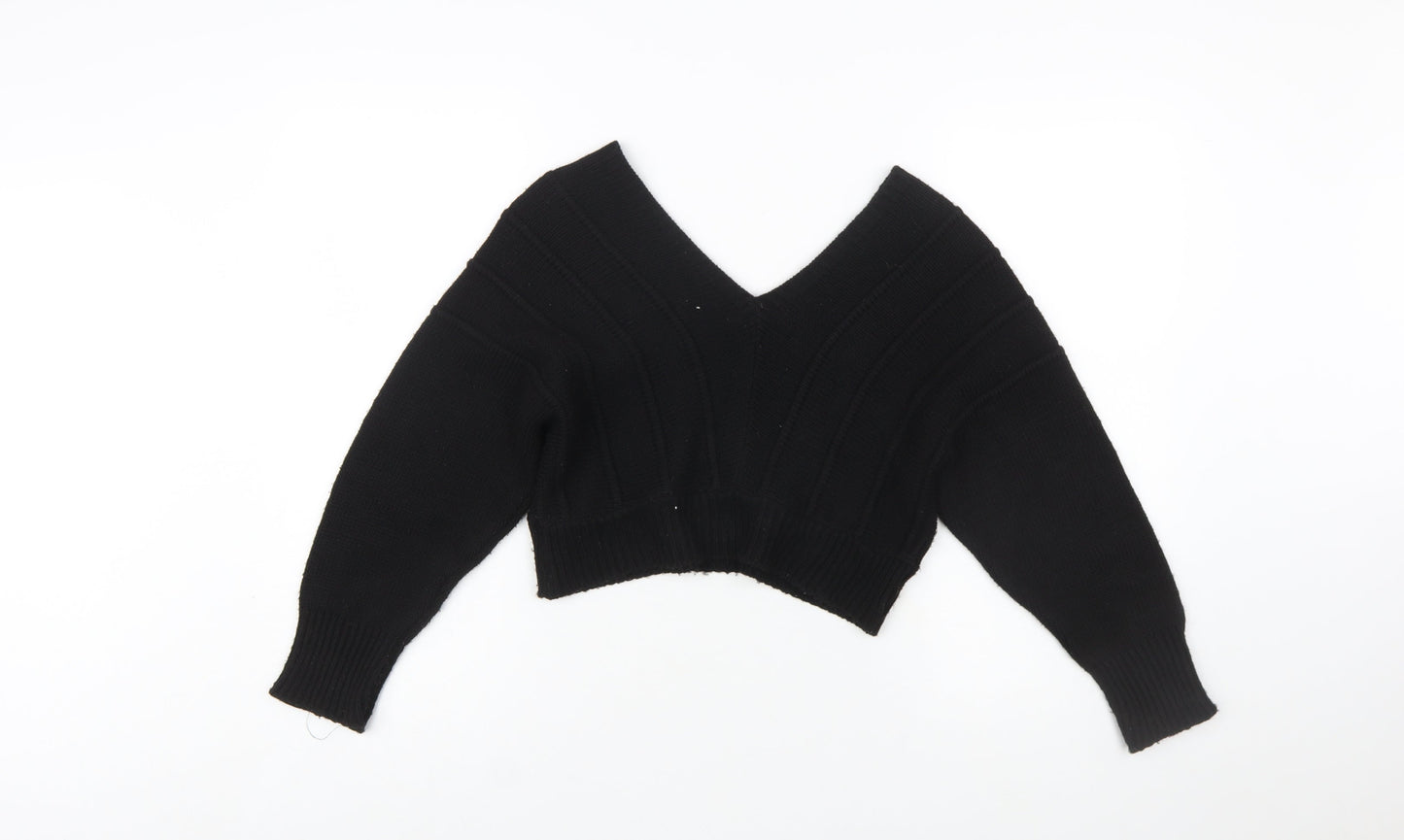 boohoo Women's Black V-Neck Knit Pullover Jumper Size M