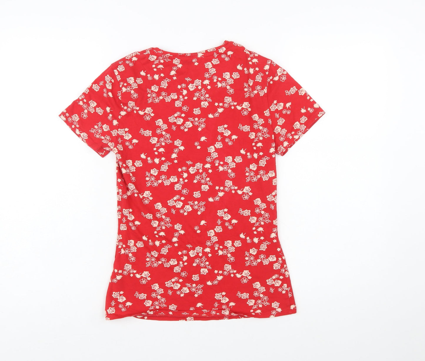 Marks and Spencer Women Red Floral Short Sleeve Cotton T-Shirt Size 8