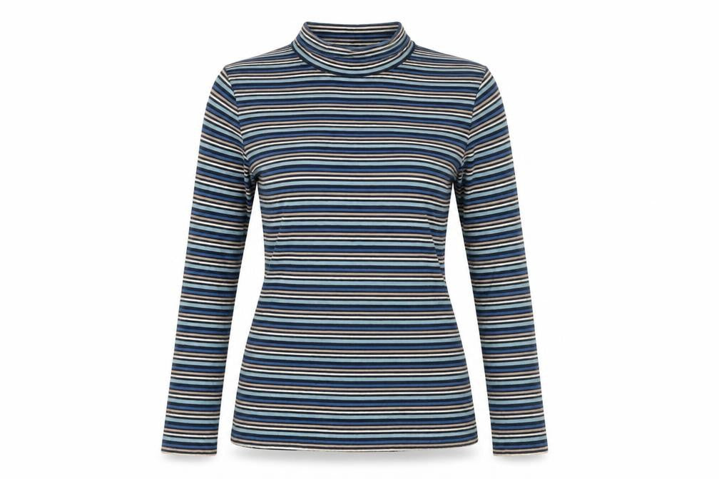 Seasalt Cornwall Womens Blue Striped Roll Neck Jersey Top UK 8