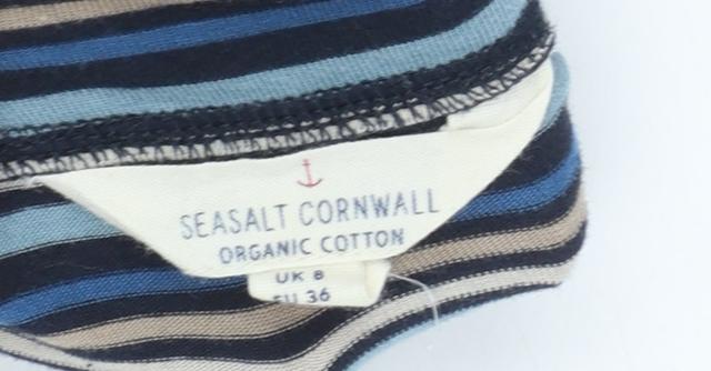 Seasalt Cornwall Womens Blue Striped Roll Neck Jersey Top UK 8