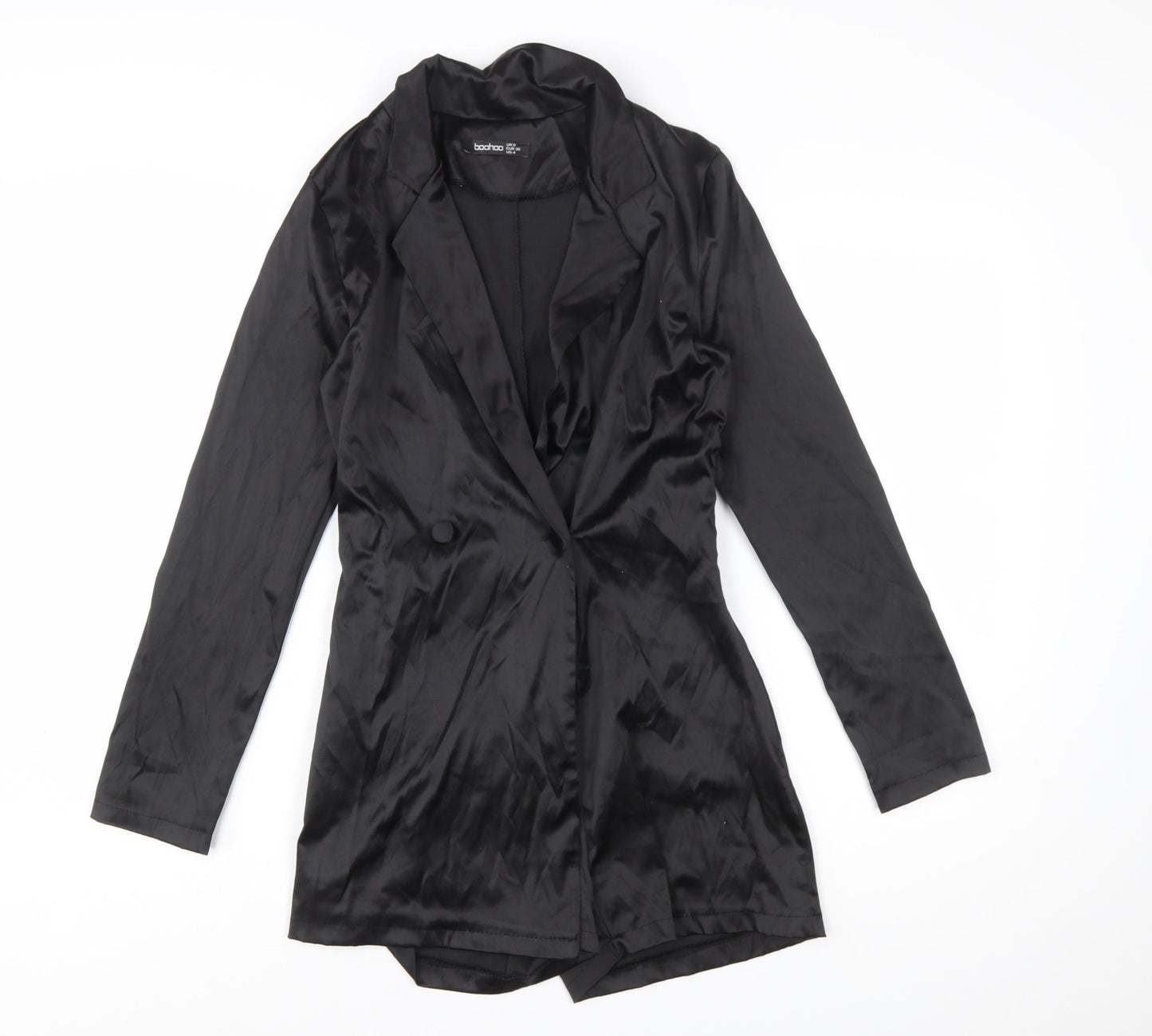 Boohoo Women’s Black Long Sleeve Collared Playsuit Size 8
