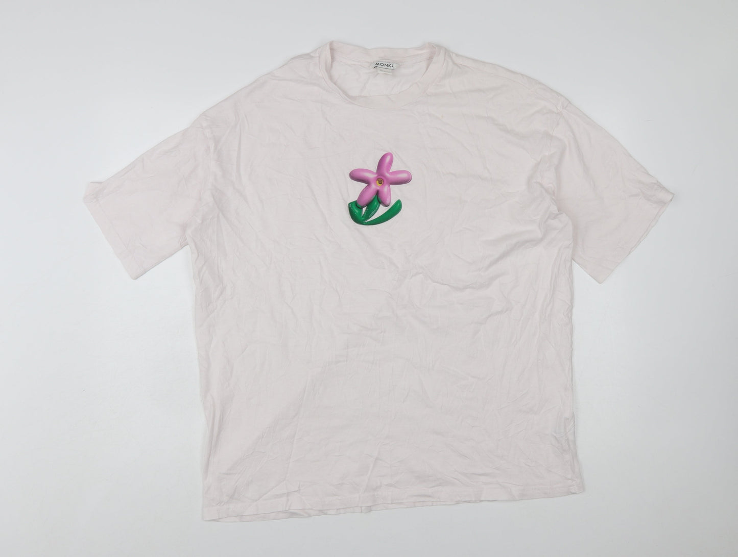 Monki Womens Pink Floral Embroidered Cotton T-Shirt Size S
