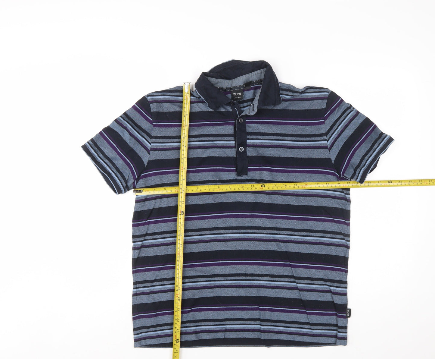 Hugo Boss Men's Blue Striped Regular Fit Cotton Polo Shirt Size M