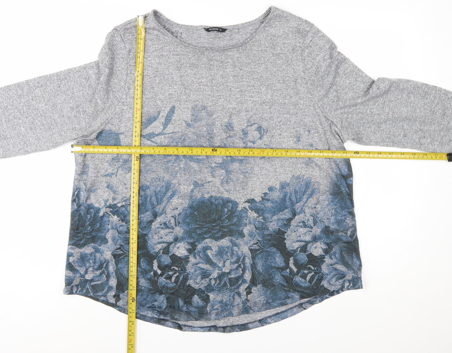 Roman Women Grey Floral 3/4 Sleeve Pullover Jumper Size 20