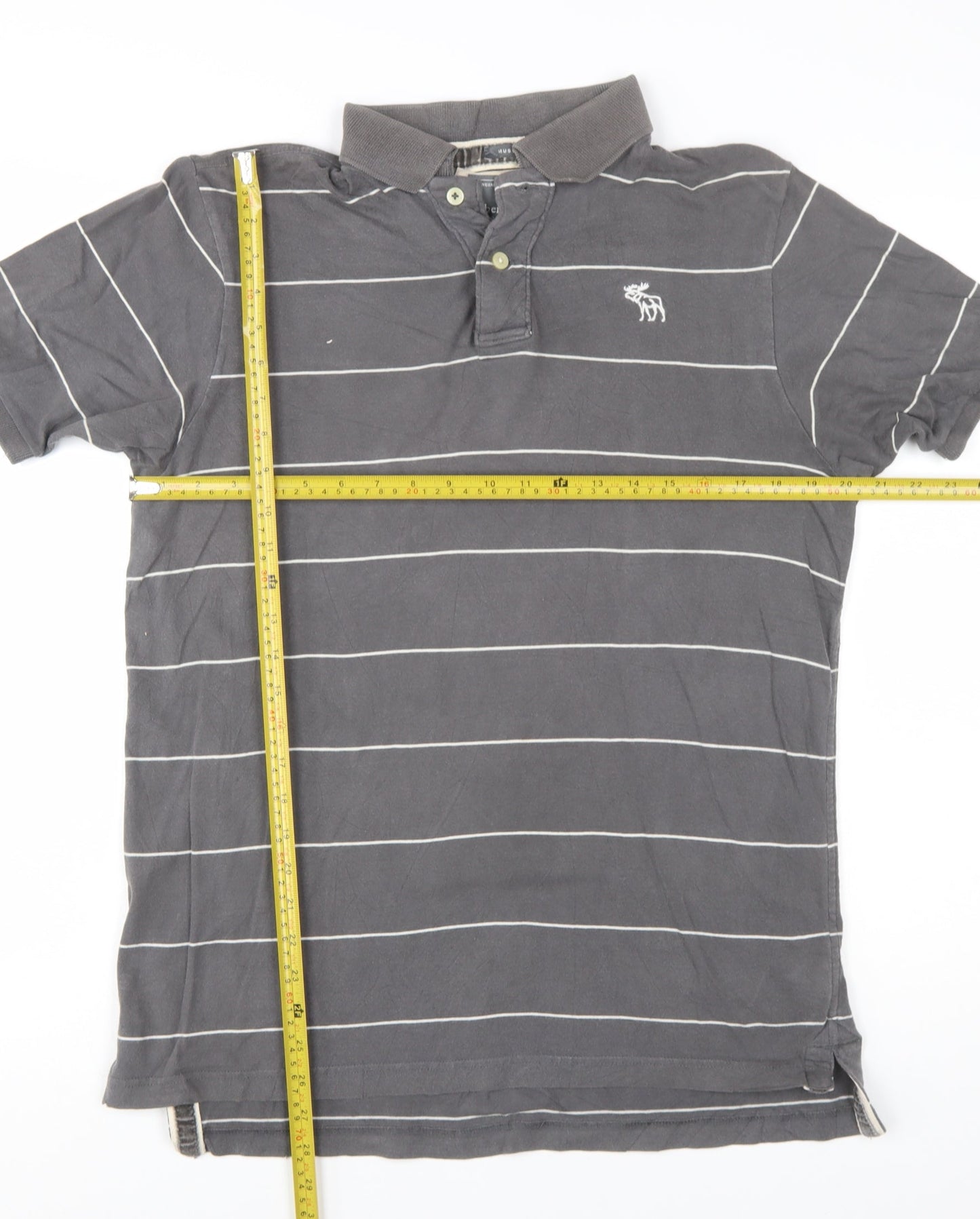 Abercrombie & Fitch Men’s Grey Striped Cotton Polo Shirt Size L