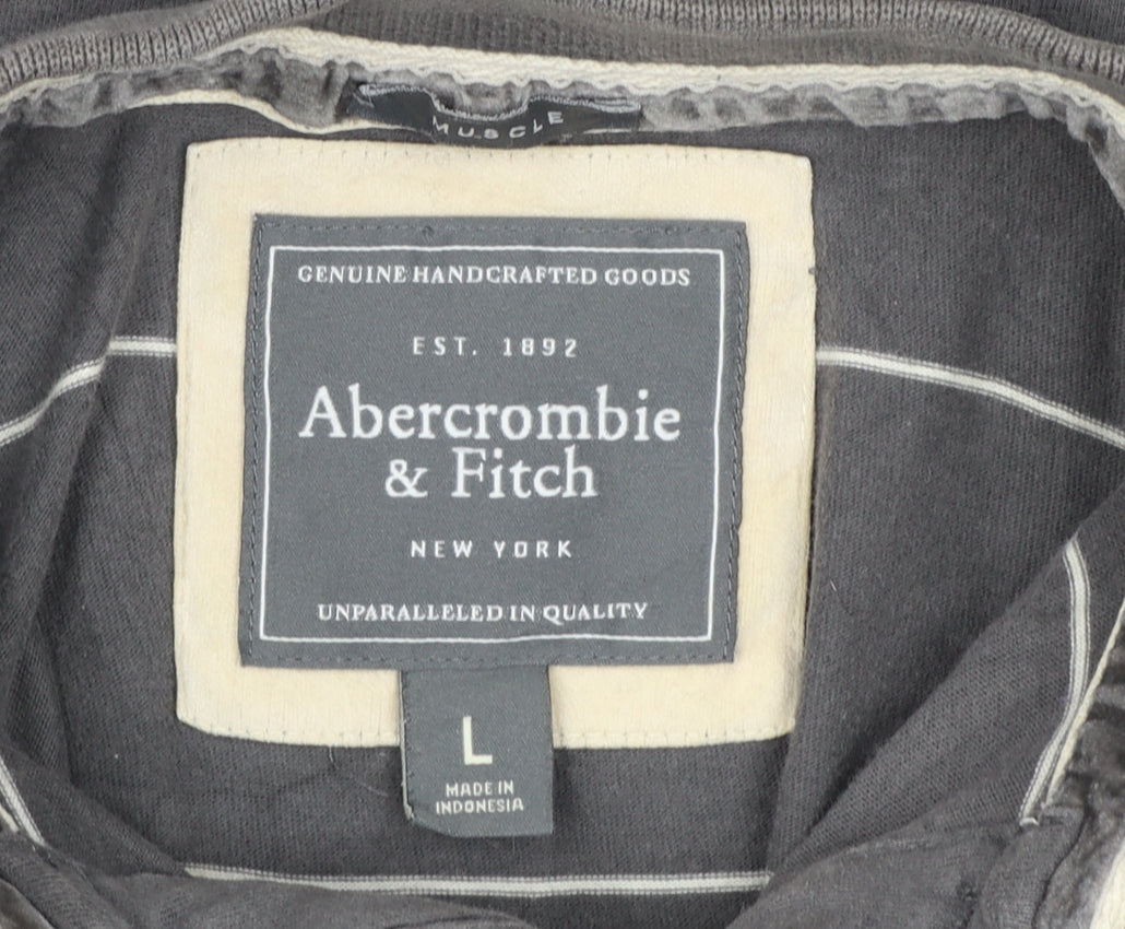 Abercrombie & Fitch Men’s Grey Striped Cotton Polo Shirt Size L