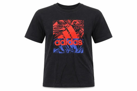Adidas Boys Black Graphic Logo T-Shirt 11-12 Years Cotton Sports Tee
