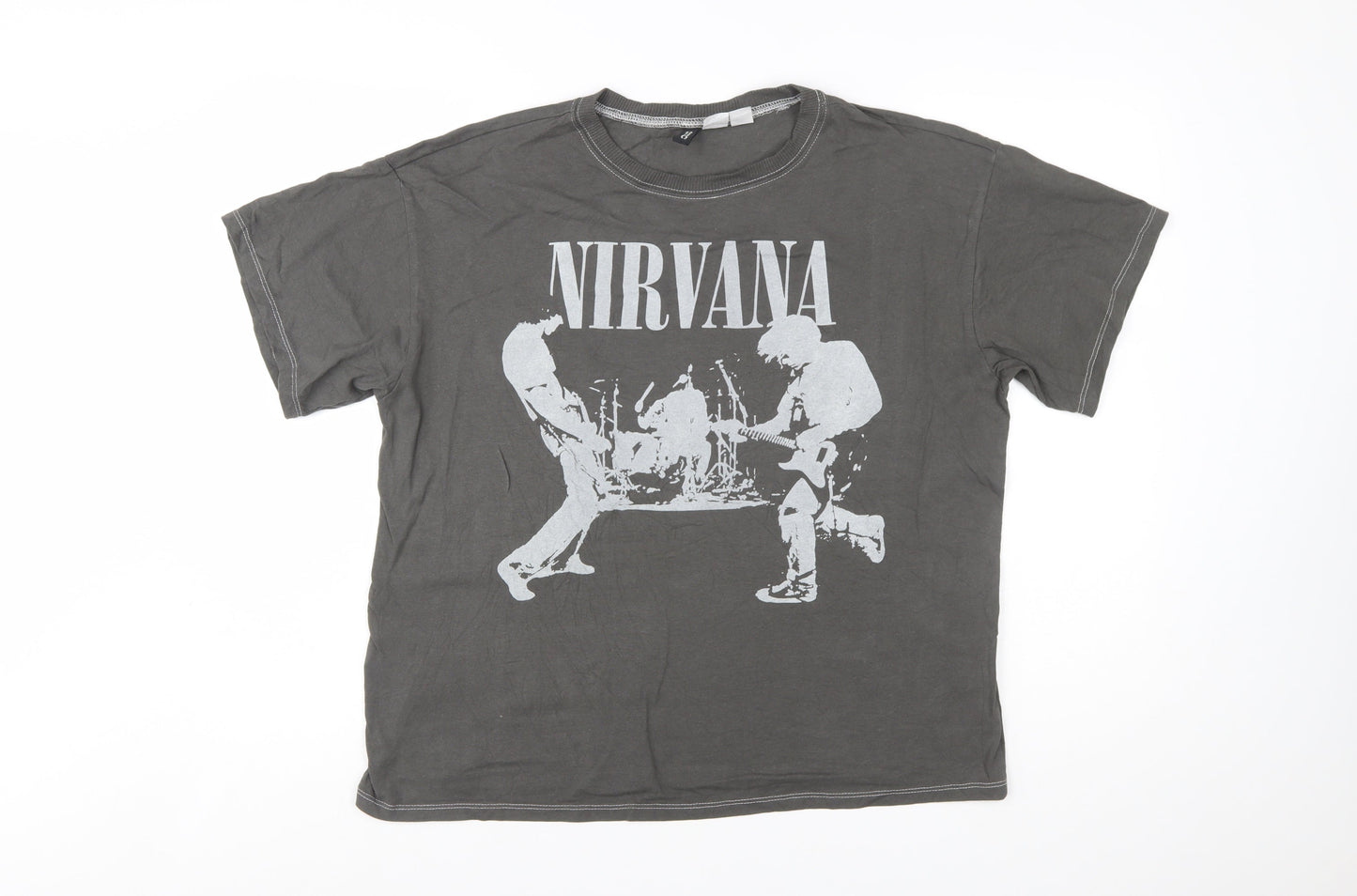 H&M Divided Women's Grey Nirvana Band T-Shirt Size 12 Casual Cotton