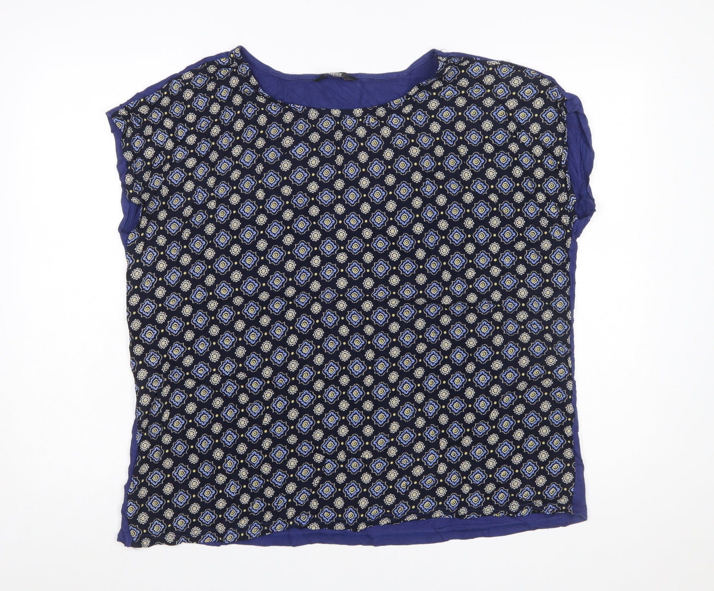 Max Women's Blue Geometric Short Sleeve Rayon Viscose Blouse 3XL Plus