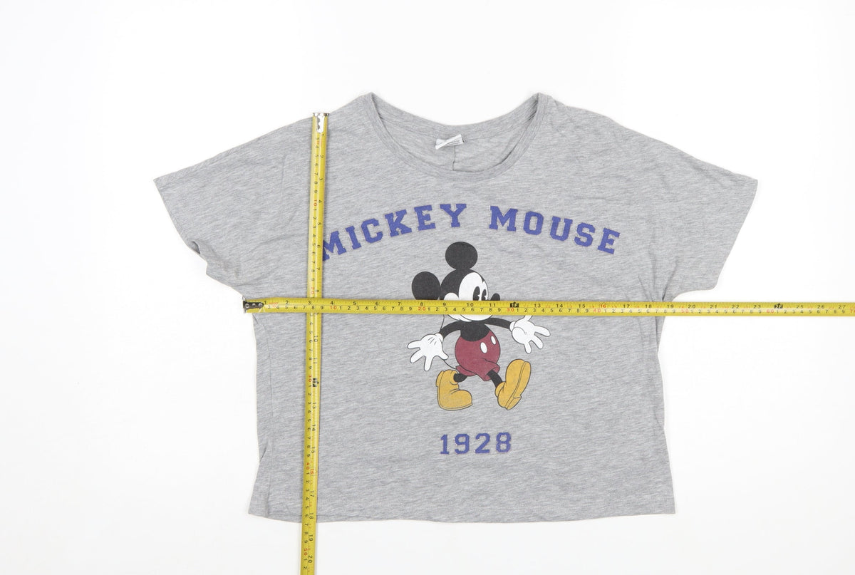 Disney Women’s Grey Cropped Mickey Mouse T-Shirt Size 10