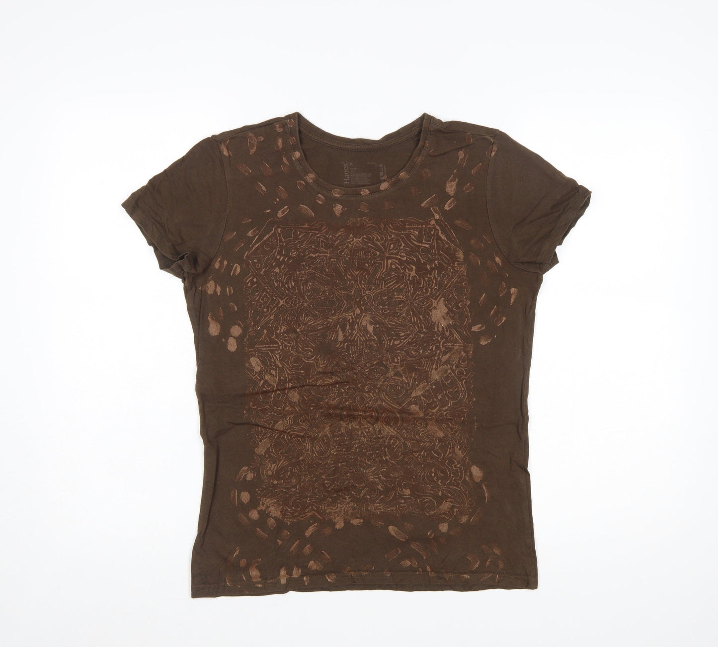 Hanes Womens Brown Short Sleeve 100% Cotton Crew Neck T-Shirt M