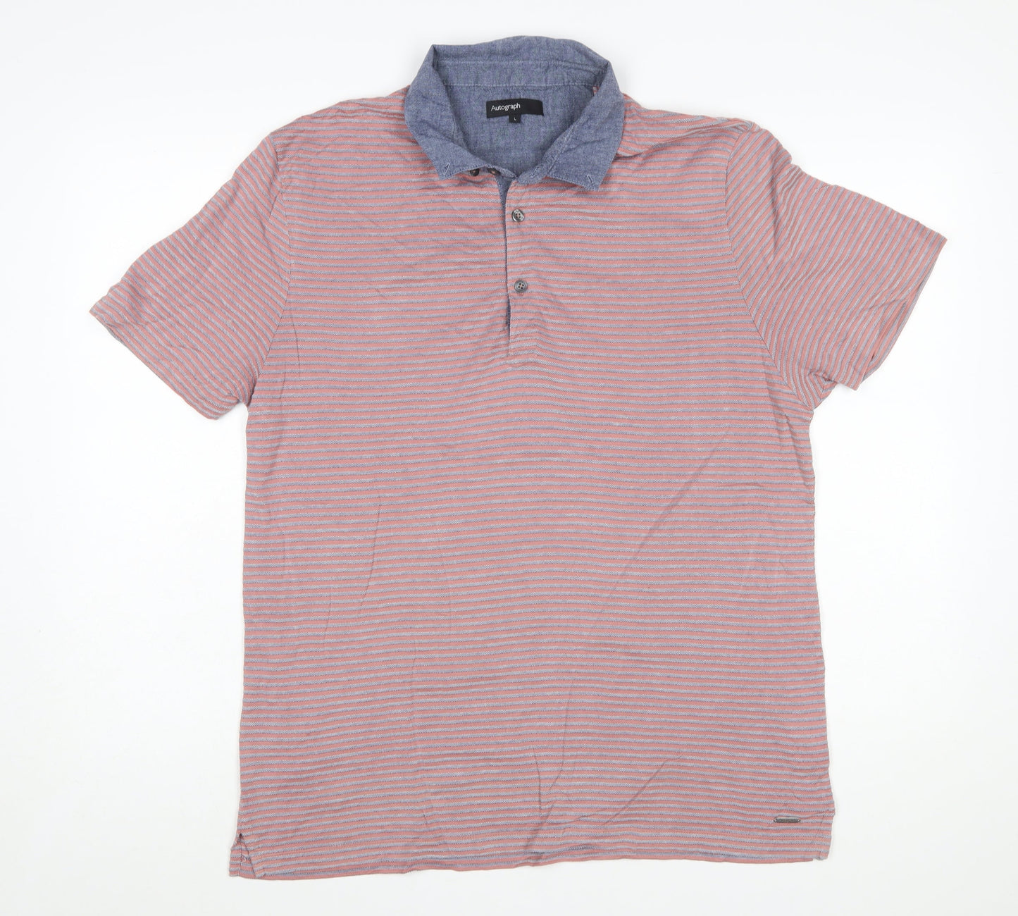 Marks and Spencer Men’s Blue Striped Cotton Polo Shirt Size L