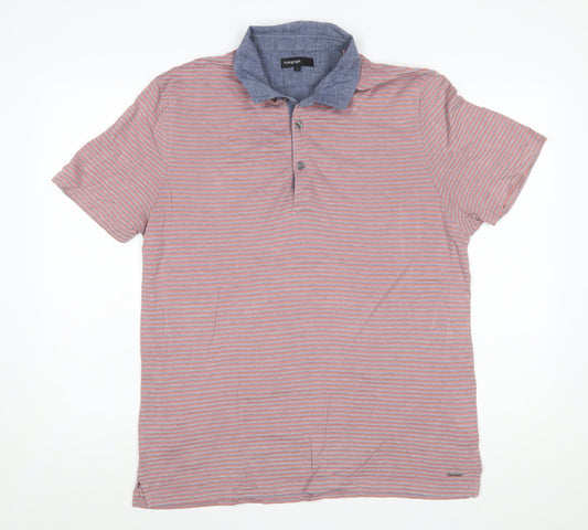 Marks and Spencer Men’s Blue Striped Cotton Polo Shirt Size L