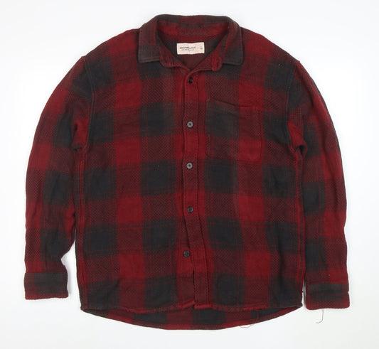 Abercrombie & Fitch Men's Red Plaid Flannel Button-Up Shirt L