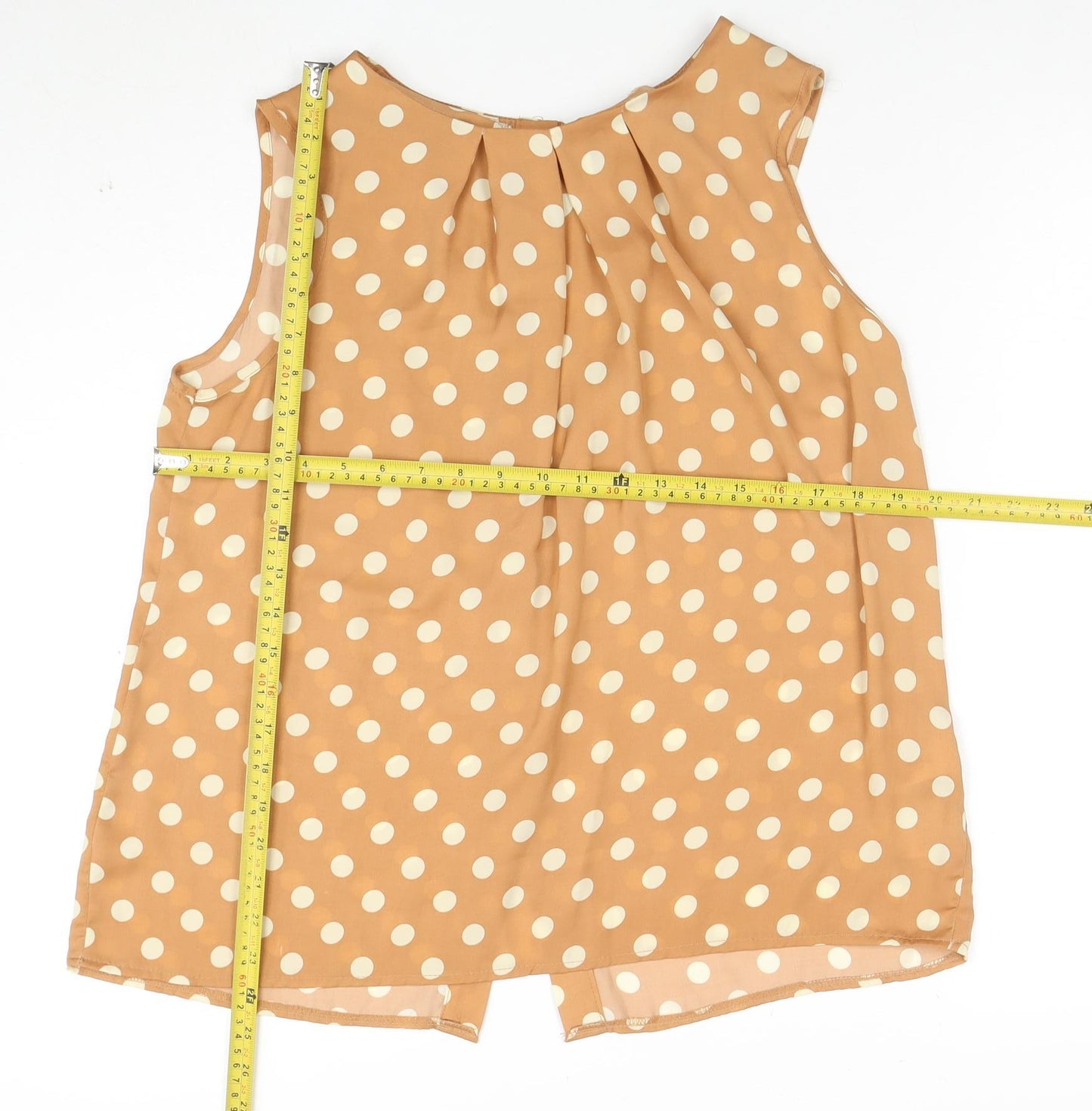 Look Womens Beige Polka Dot Sleeveless Blouse Size 14