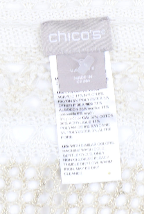 Chico's Women's Beige Knit V-Neck Short Sleeve Tunic Blouse Size L