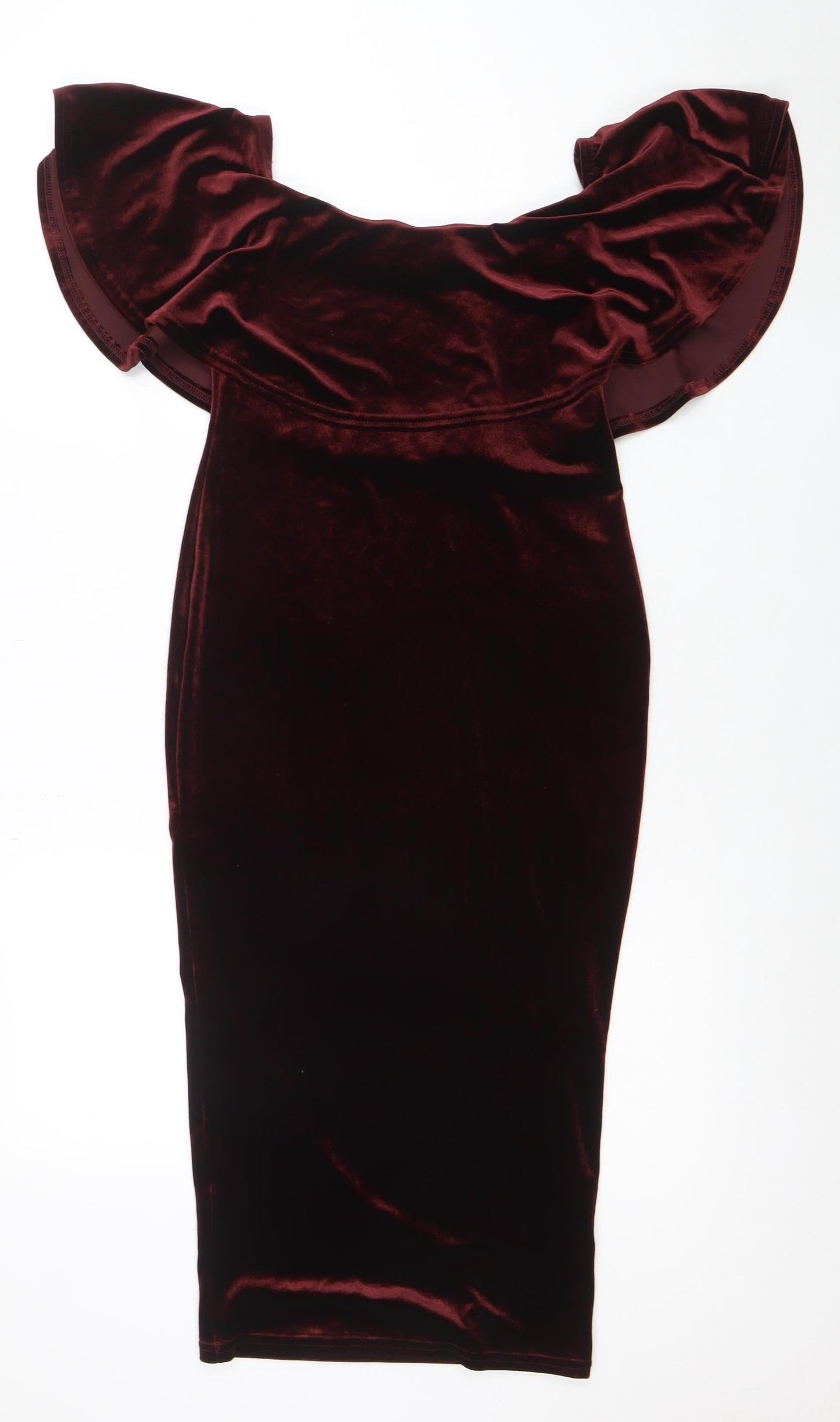 New Look Women's Brown Velvet Off Shoulder Bodycon Dress Size 8