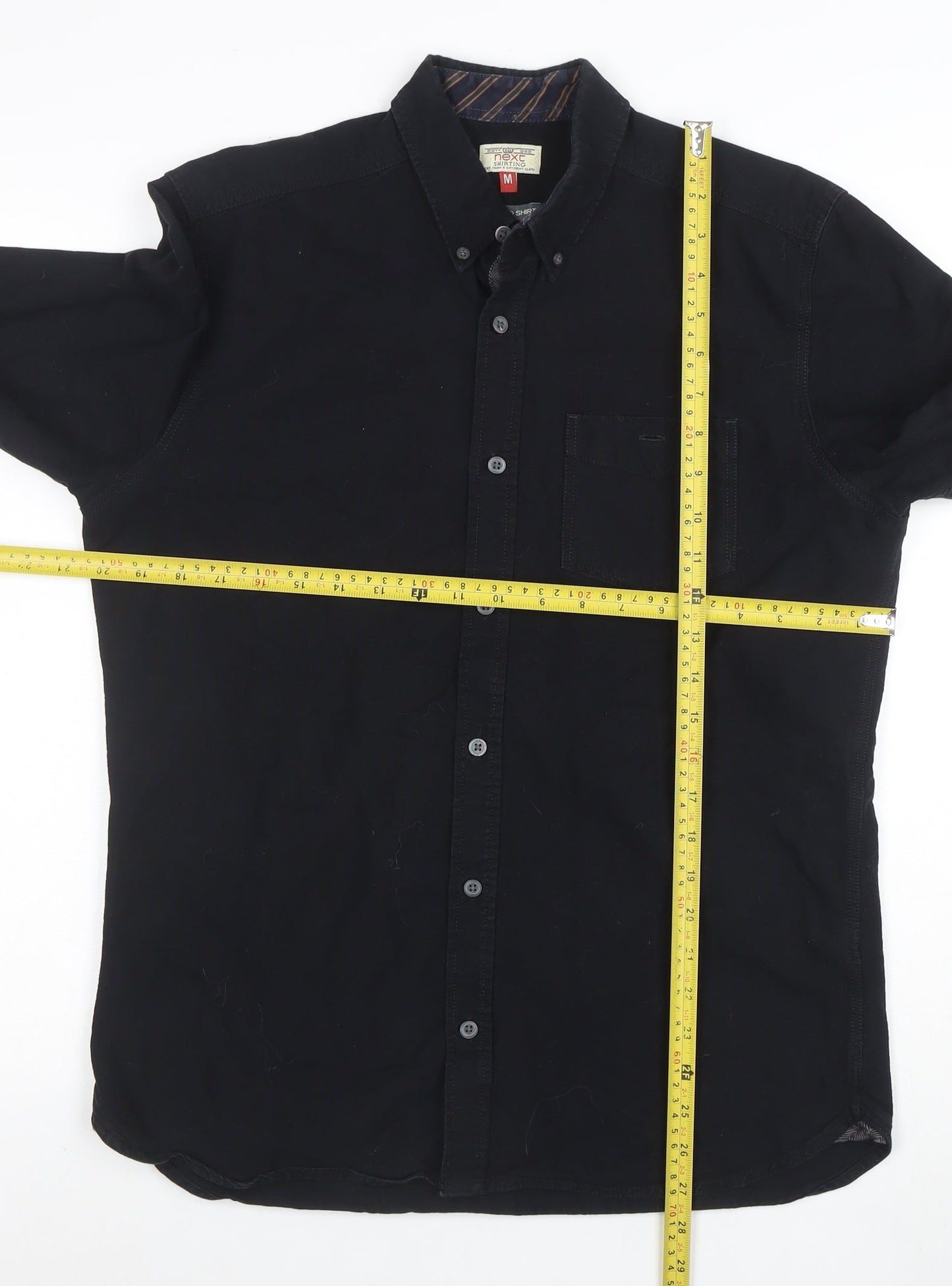 Next Men's Black Long Sleeve Button-Down Cotton Casual Shirt M