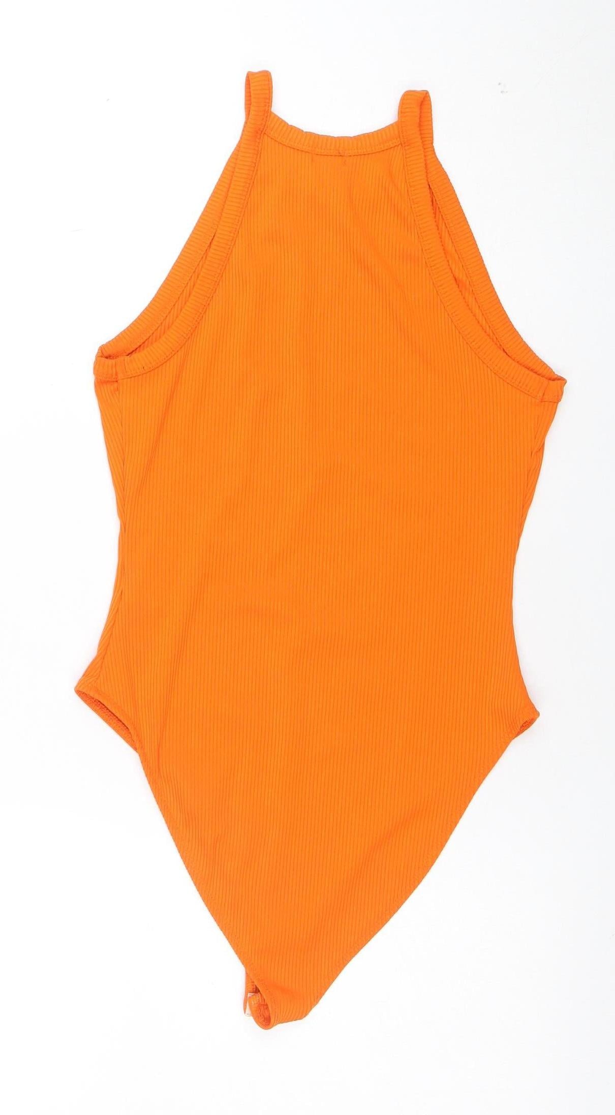 River Island Womens Orange One Shoulder Ribbed Bodysuit Size 12