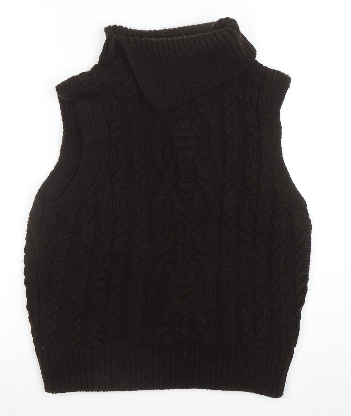 Zara Womens Brown Cable-Knit Sleeveless Roll Neck Jumper Vest Size M