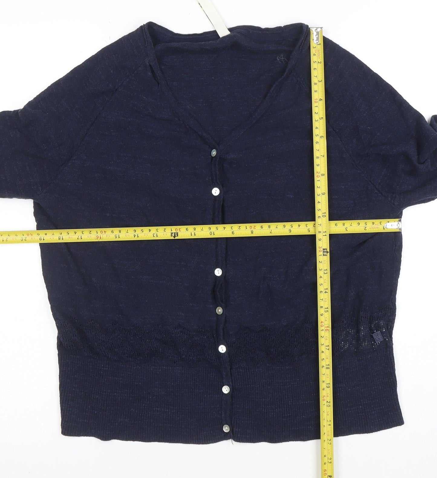 Weird Fish Women's Blue Cotton V-Neck Button Cardigan Size 18