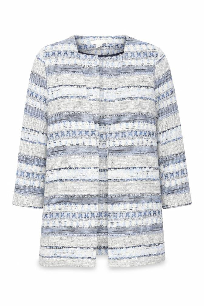 H&M Women Blue Striped Tweed Blazer Jacket M Mid-Length 3/4 Sleeve