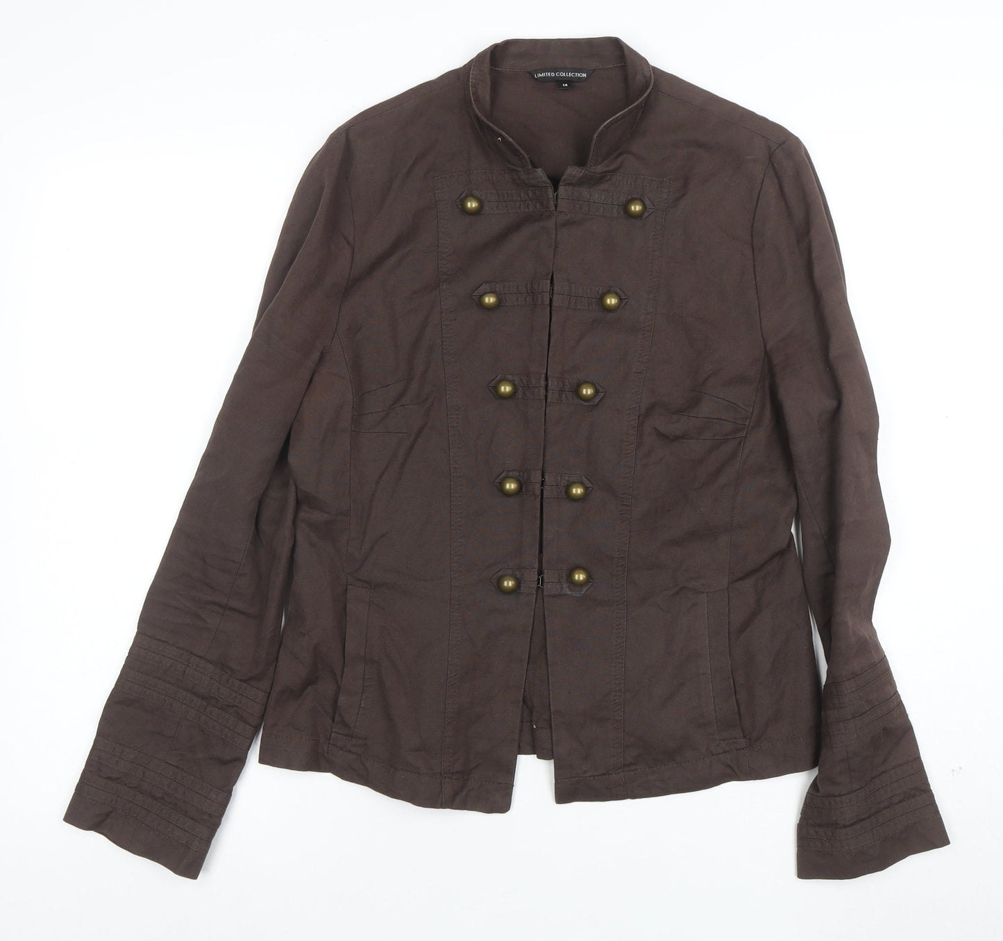 Marks and Spencer Limited Collection Brown Cotton Linen Military Blazer Women Size 14
