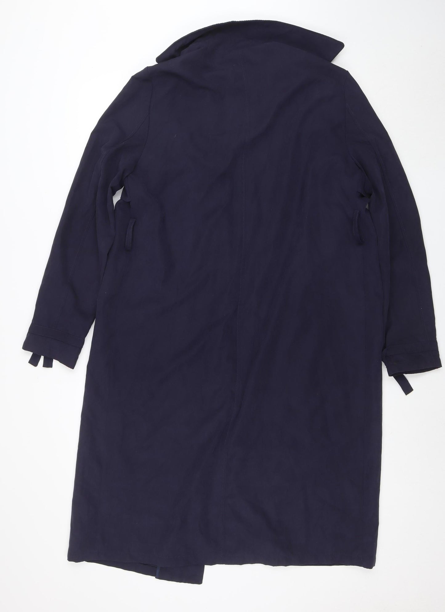 New Look Women Blue Long Trench Coat Size 14 Belted Classic Style