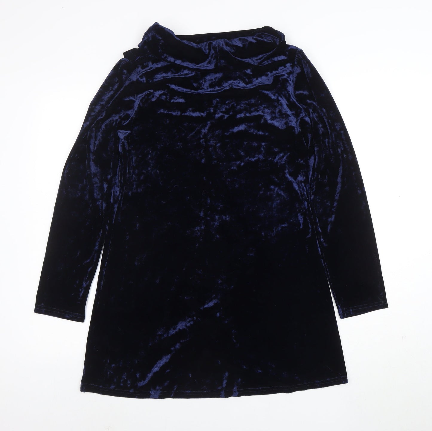 Roman Women Blue Size 10 Velvet Cowl Neck Long Sleeve Shift Dress