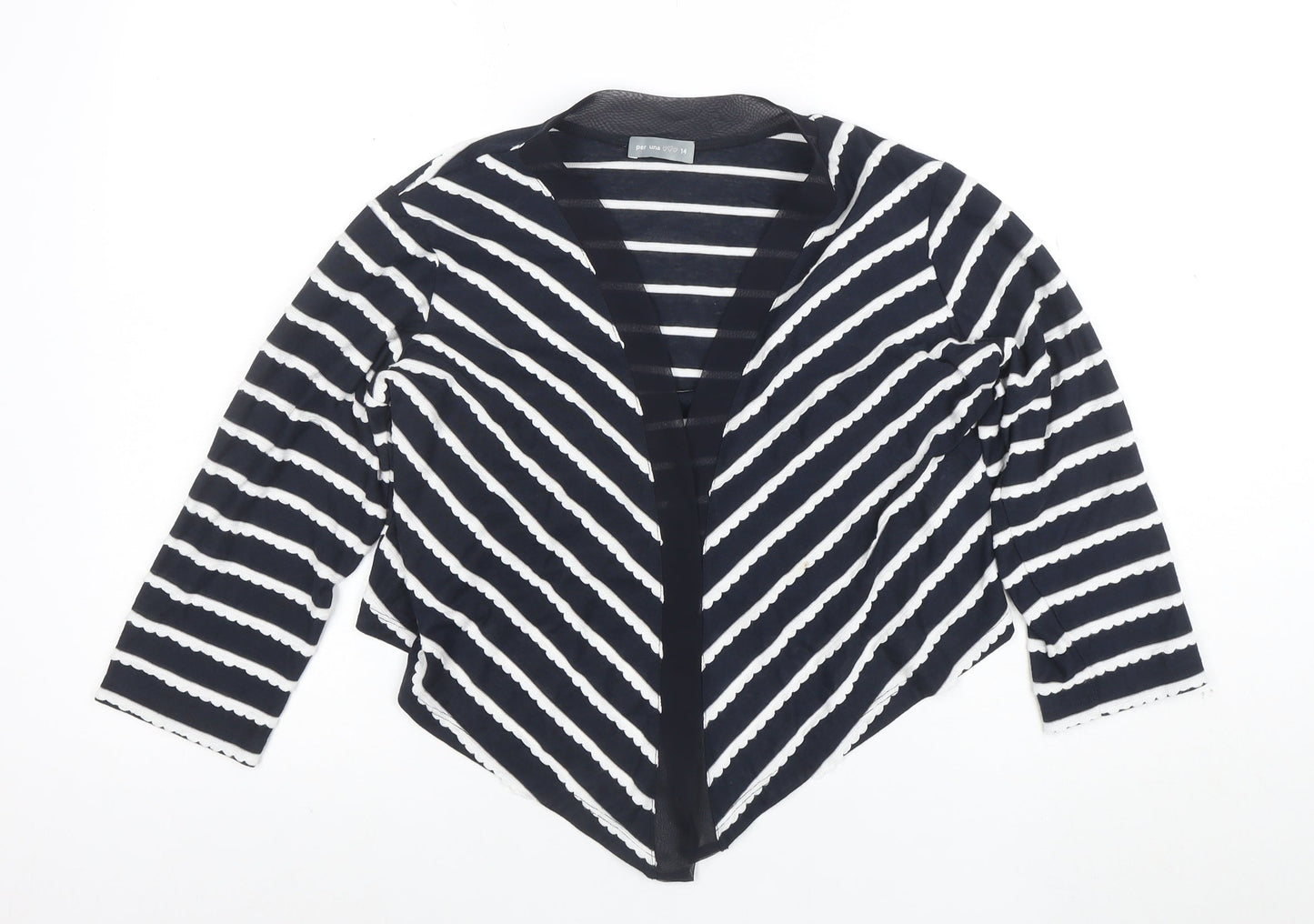 Marks and Spencer Per Una Women's Black Stripe V-Neck Open Cardigan Size 14