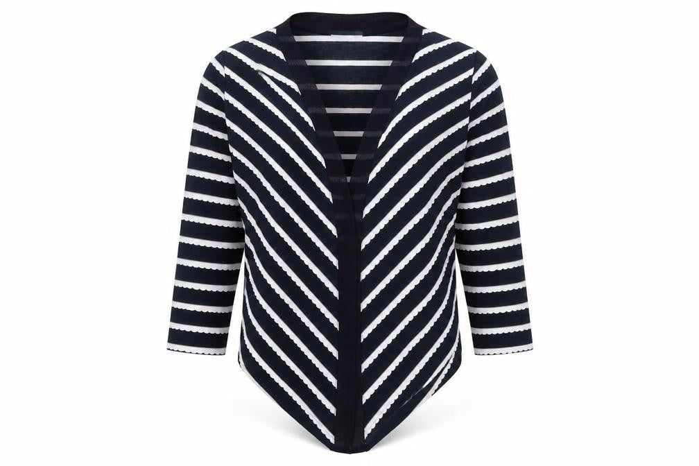 Marks & Spencer Per Una Women's Black Stripe V-Neck Open Cardigan Size 14