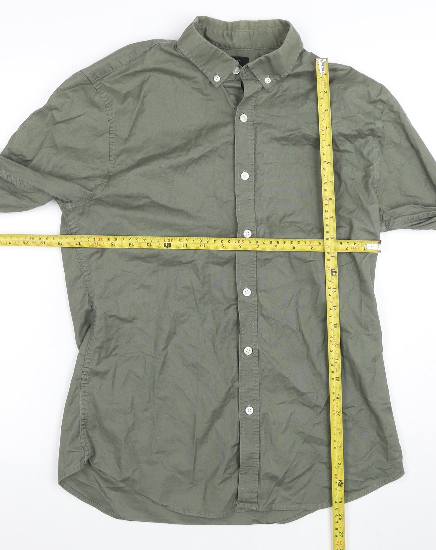 New Look Men's Green Long Sleeve Button-Up Cotton Shirt Size L
